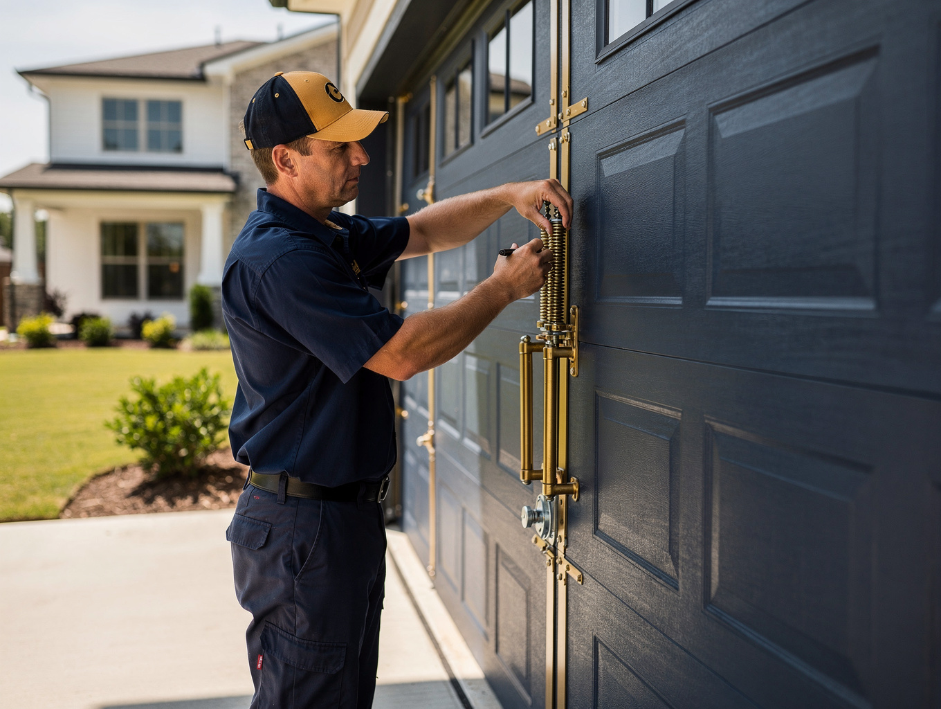 Precision Garage Door service vehicle in a residential neighborhood